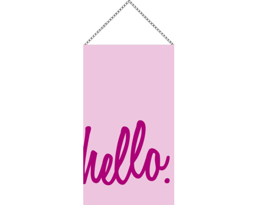 Holzschild mit Kette hello pink 13x23 cm