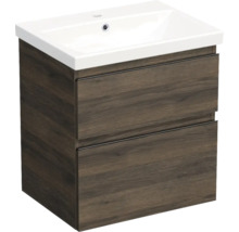 Jungborn Waschplatz TRENTA BxHxT 60x65x45 cm gladstone eiche tabak mit Keramik-Waschtisch Griffleiste schwarz