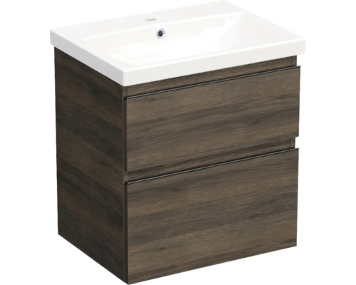 Jungborn Waschplatz TRENTA BxHxT 60x65x45 cm gladstone eiche tabak mit Keramik-Waschtisch Griffleiste schwarz Jungborn Waschplatz TRENTA BxHxT 60x65x45 cm gladstone eiche tabak mit Keramik-Waschtisch Griffleiste schwarz