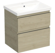 Jungborn Waschplatz TRENTA BxHxT 60x65x45 cm kendal eiche natur mit Keramik-Waschtisch Griffleiste schwarz