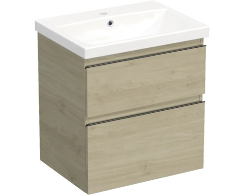 Jungborn Waschplatz TRENTA BxHxT 60x65x45 cm kendal eiche natur mit Keramik-Waschtisch Griffleiste schwarz Jungborn Waschplatz TRENTA BxHxT 60x65x45 cm kendal eiche natur mit Keramik-Waschtisch Griffleiste schwarz