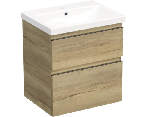 Jungborn Waschplatz TRENTA BxHxT 60x65x45 cm halifax eiche natur mit Keramik-Waschtisch Griffleiste schwarz Jungborn Waschplatz TRENTA BxHxT 60x65x45 cm halifax eiche natur mit Keramik-Waschtisch Griffleiste schwarz