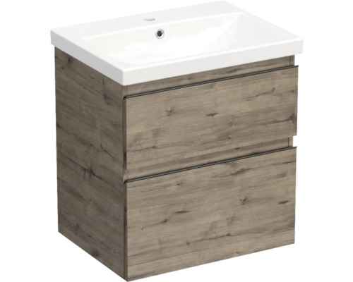 Jungborn Waschplatz TRENTA BxHxT 60x65x45 cm wellington eiche mit Keramik-Waschtisch Griffleiste schwarz Jungborn Waschplatz TRENTA BxHxT 60x65x45 cm wellington eiche mit Keramik-Waschtisch Griffleiste schwarz