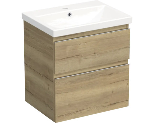 Jungborn Waschplatz TRENTA BxHxT 60x65x45 cm halifax eiche natur mit Keramik-Waschtisch Griffleiste chrom matt Jungborn Waschplatz TRENTA BxHxT 60x65x45 cm halifax eiche natur mit Keramik-Waschtisch Griffleiste chrom matt