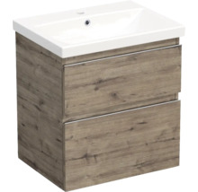 Jungborn Waschplatz TRENTA BxHxT 60x65x45 cm wellington eiche mit Keramik-Waschtisch Griffleiste chrom matt