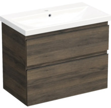 Jungborn Waschplatz TRENTA BxHxT 80x65x45 cm gladstone eiche tabak mit Keramik-Waschtisch Griffleiste schwarz