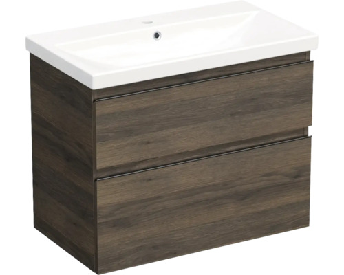 Jungborn Waschplatz TRENTA BxHxT 80x65x45 cm gladstone eiche tabak mit Keramik-Waschtisch Griffleiste schwarz Jungborn Waschplatz TRENTA BxHxT 80x65x45 cm gladstone eiche tabak mit Keramik-Waschtisch Griffleiste schwarz