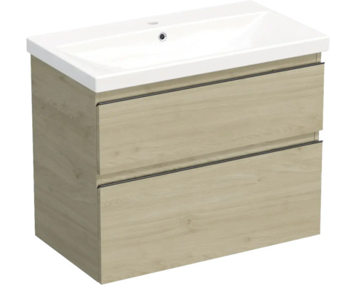 Jungborn Waschplatz TRENTA BxHxT 80x65x45 cm kendal eiche natur mit Keramik-Waschtisch Griffleiste schwarz Jungborn Waschplatz TRENTA BxHxT 80x65x45 cm kendal eiche natur mit Keramik-Waschtisch Griffleiste schwarz
