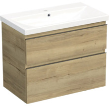 Jungborn Waschplatz TRENTA BxHxT 80x65x45 cm halifax eiche natur mit Keramik-Waschtisch Griffleiste schwarz