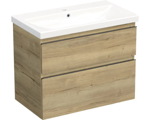 Jungborn Waschplatz TRENTA BxHxT 80x65x45 cm halifax eiche natur mit Keramik-Waschtisch Griffleiste schwarz Jungborn Waschplatz TRENTA BxHxT 80x65x45 cm halifax eiche natur mit Keramik-Waschtisch Griffleiste schwarz