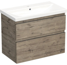 Jungborn Waschplatz TRENTA BxHxT 80x65x45 cm wellington eiche mit Keramik-Waschtisch Griffleiste schwarz