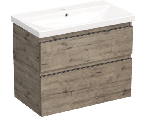Jungborn Waschplatz TRENTA BxHxT 80x65x45 cm wellington eiche mit Keramik-Waschtisch Griffleiste schwarz Jungborn Waschplatz TRENTA BxHxT 80x65x45 cm wellington eiche mit Keramik-Waschtisch Griffleiste schwarz