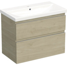 Jungborn Waschplatz TRENTA BxHxT 80x65x45 cm kendal eiche natur mit Keramik-Waschtisch Griffleiste chrom matt