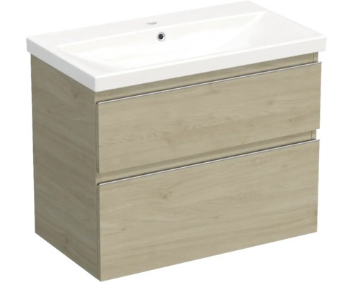 Jungborn Waschplatz TRENTA BxHxT 80x65x45 cm kendal eiche natur mit Keramik-Waschtisch Griffleiste chrom matt Jungborn Waschplatz TRENTA BxHxT 80x65x45 cm kendal eiche natur mit Keramik-Waschtisch Griffleiste chrom matt