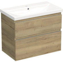 Jungborn Waschplatz TRENTA BxHxT 80x65x45 cm halifax eiche natur mit Keramik-Waschtisch Griffleiste chrom matt