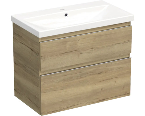 Jungborn Waschplatz TRENTA BxHxT 80x65x45 cm halifax eiche natur mit Keramik-Waschtisch Griffleiste chrom matt Jungborn Waschplatz TRENTA BxHxT 80x65x45 cm halifax eiche natur mit Keramik-Waschtisch Griffleiste chrom matt