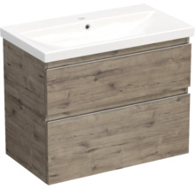 Jungborn Waschplatz TRENTA BxHxT 80x65x45 cm wellington eiche mit Keramik-Waschtisch Griffleiste chrom matt