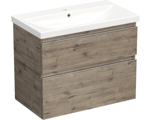 Jungborn Waschplatz TRENTA BxHxT 80x65x45 cm wellington eiche mit Keramik-Waschtisch Griffleiste chrom matt Jungborn Waschplatz TRENTA BxHxT 80x65x45 cm wellington eiche mit Keramik-Waschtisch Griffleiste chrom matt