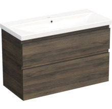 Jungborn Waschplatz TRENTA BxHxT 100x65x45 cm gladstone eiche tabak mit Keramik-Waschtisch Griffleiste schwarz