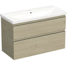 Jungborn Waschplatz TRENTA BxHxT 100x65x45 cm kendal eiche natur mit Keramik-Waschtisch Griffleiste schwarz