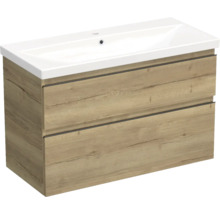 Jungborn Waschplatz TRENTA BxHxT 100x65x45 cm halifax eiche natur mit Keramik-Waschtisch Griffleiste schwarz