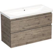 Jungborn Waschplatz TRENTA BxHxT 100x65x45 cm wellington eiche mit Keramik-Waschtisch Griffleiste schwarz