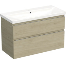Jungborn Waschplatz TRENTA BxHxT 100x65x45 cm kendal eiche natur mit Keramik-Waschtisch Griffleiste chrom matt
