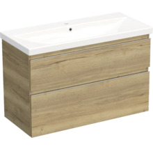 Jungborn Waschplatz TRENTA BxHxT 100x65x45 cm halifax eiche natur mit Keramik-Waschtisch Griffleiste chrom matt