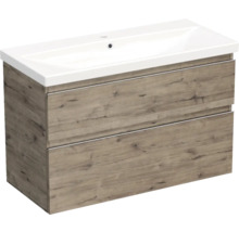 Jungborn Waschplatz TRENTA BxHxT 100x65x45 cm wellington eiche mit Keramik-Waschtisch Griffleiste chrom matt