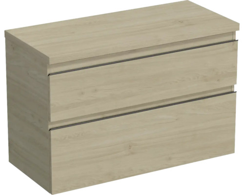 Meuble sous vasque Jungborn TRENTA lxhxp 96,7 x 64,6 x 44,5 cm couleur de façade chêne décor bois TRE DESK 100 2Z B 70