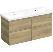Jungborn Waschplatz TRENTA BxHxT 120x65x45 cm halifax eiche natur mit Doppelwaschtisch Keramik Griffleiste chrom matt