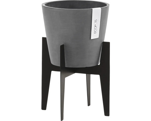 Pot de fleurs gris sur support à plantes noir