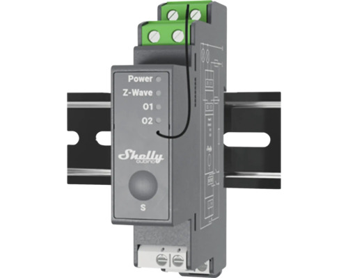 Relais Shelly Wave Pro 2 max 25A 2 phases 2x 16A Z-Wave pour rail symétrique Shelly Add-On Capteur sans potentiel pour la connexion d''appareils