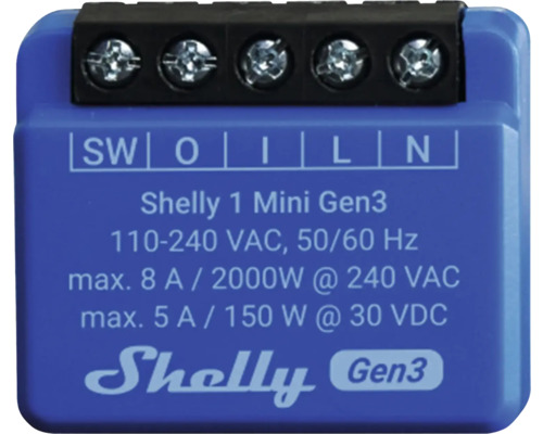 Interrupteur intelligent Shelly Plus 1 Mini Gen.3 monocanal 8A WLAN Bluetooth bleu