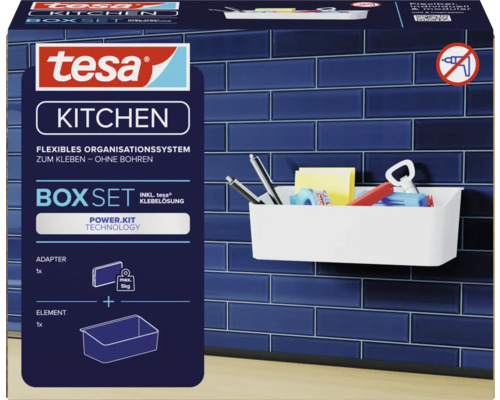 Tesa Kitchen Box Set, système d''organisation flexible pour montage par collage sans perçage, solution de collage incluse
