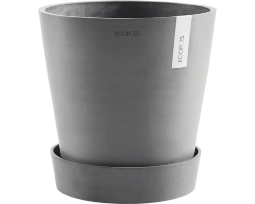 Pot de fleurs gris en plastique avec soucoupe assortie