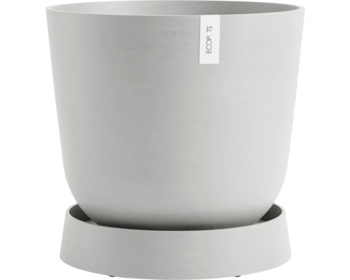 Grauer Pflanztopf mit passender Untertasse
