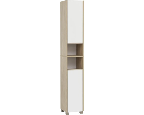 Armoire haute Möbelpartner Juba lxhxp 30.3x186.5x33.1 cm chêne clair blanc craie Armoire haute avec deux portes et deux étagères ouvertes