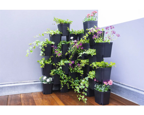 Set de pots de fleurs FlexiFlora 16 pces système de plantation modulaire système d'enfichage 14,5 x 14,5 x 15 cm plastique noir avec système d'arrosage