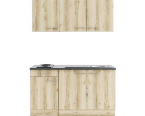 Cuisine équipée avec éléments hauts et bas en décor bois