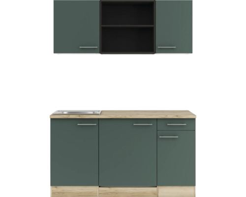 Küchenzeile mit Spüle, Unterschränken und Hängeschränken