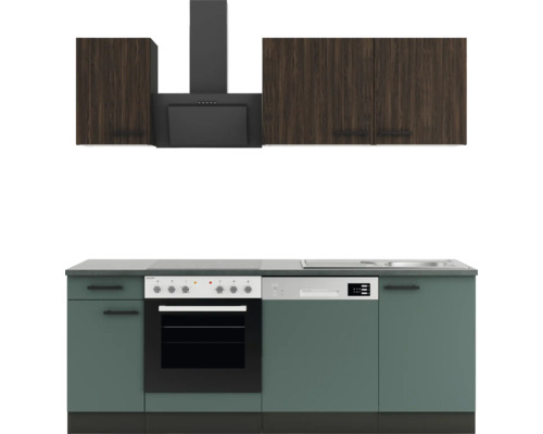 Cuisine complète Optifit avec appareils Rimini409/Verona405 210 cm noyer vert mat démontée variante réversible KPRV 2179-9+ Cuisine complète Optifit avec appareils Rimini409/Verona405 210 cm noyer vert mat démontée variante réversible KPRV 2179-9+
