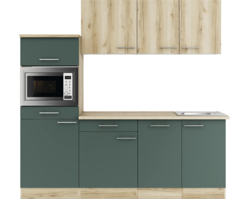 Optifit Küchenzeile mit Geräten Livorno290/Savona405 210 cm wildeiche grün matt strukturiert zerlegt Variante reversibel KPLS 2181-9+ Optifit Küchenzeile mit Geräten Livorno290/Savona405 210 cm wildeiche grün matt strukturiert zerlegt Variante reversibel KPLS 2181-9+
