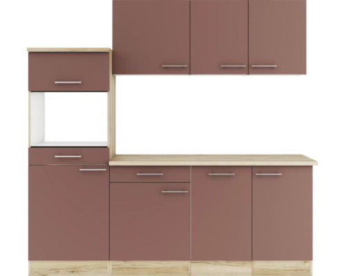 Küchenzeile mit Ober- und Unterschränken sowie Arbeitsplatte