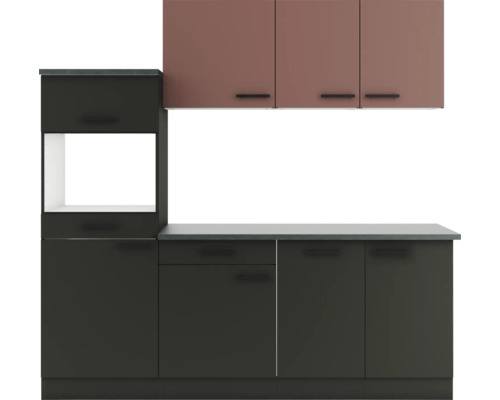 Optifit Küchenzeile ohne Geräte Nizza407/Madrid420 210 cm rostrot anthrazit matt zerlegt Variante reversibel KPNM 2181OE-9+ Küchenzeile mit Ober- und Unterschränken