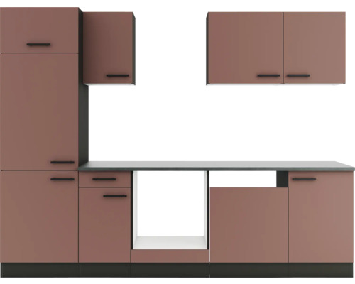 Küchenzeile mit Schränken, Schubladen und Arbeitsplatte