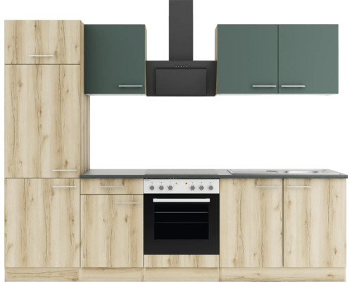 Cuisine complète Optifit avec appareils Savona405/Livorno290 270 cm vert chêne sauvage mat structuré démonté variante réversible