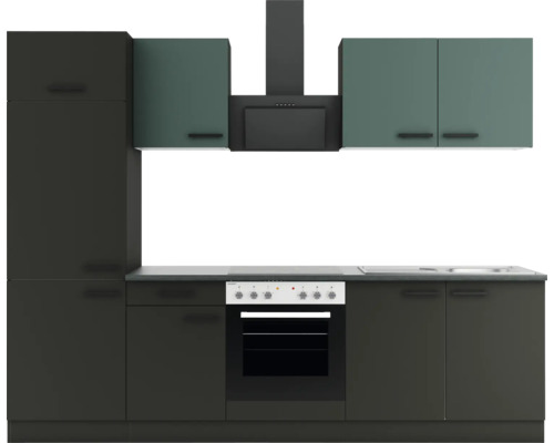 Cuisine complète Optifit avec appareils Madrid405/Verona420 270 cm vert anthracite mat démontée variante réversible KPVM 2711-9+