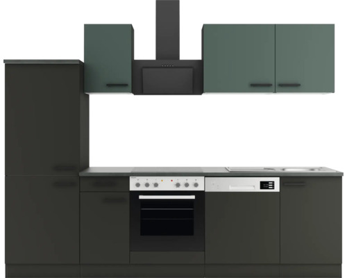 Optifit Küchenzeile mit Geräten Verona405/Madrid420 270 cm grün anthrazit matt zerlegt Variante reversibel KPVM 2742-9+ Optifit Küchenzeile mit Geräten Verona405/Madrid420 270 cm grün anthrazit matt zerlegt Variante reversibel KPVM 2742-9+