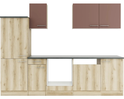 Küchenzeile mit Schränken, Schubladen und Arbeitsplatte